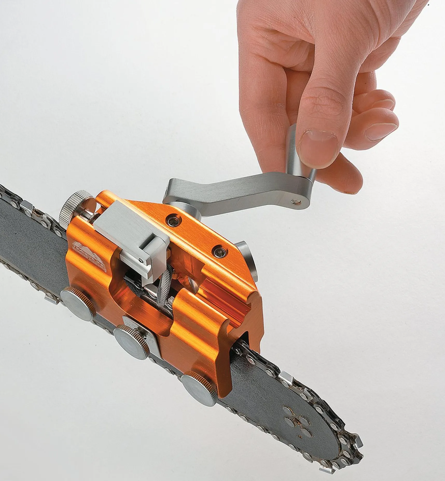 Hand-Crank Chain-Saw Sharpener Sharpening