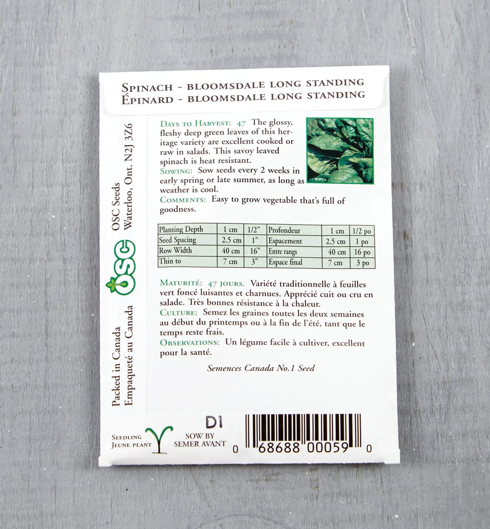 Sale OSC Spinach Seed Packet Seed Starting