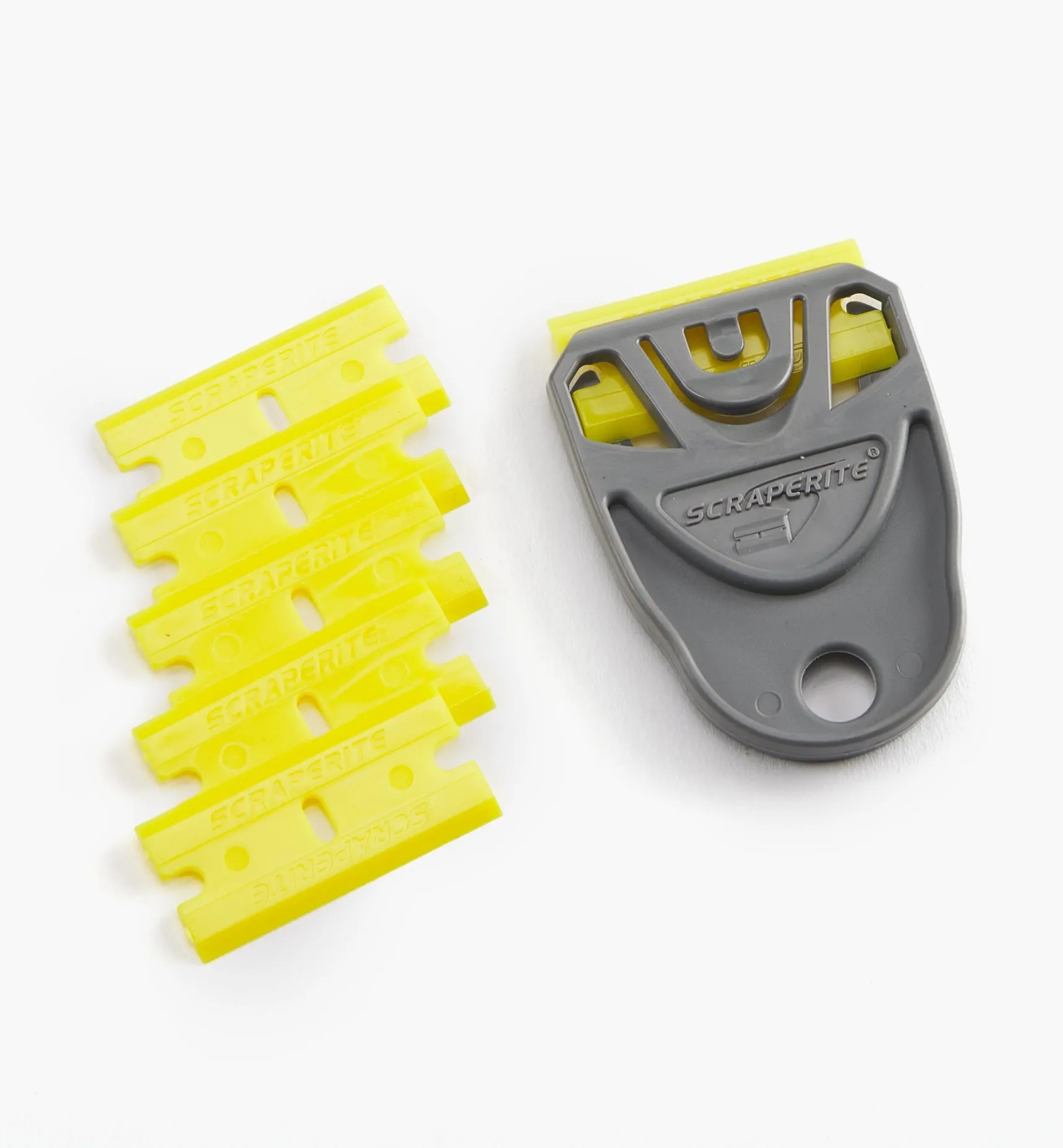 New Small Holder & 6 Yellow Plastic Razor Blades Scrapers